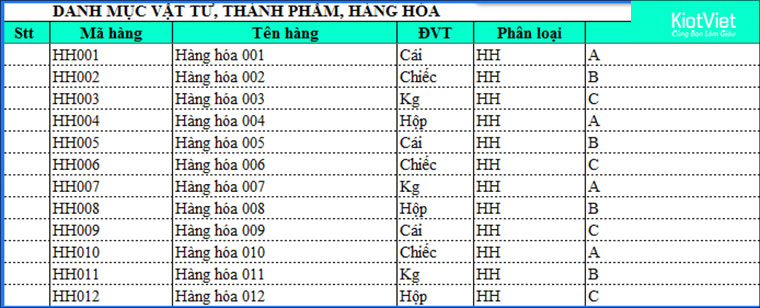 excel quản lý hàng hóa đơn giản