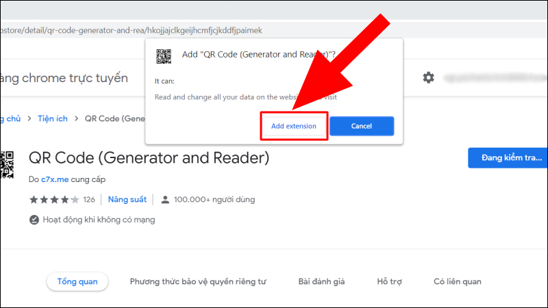 đọc QR code trên trình duyệt chrome