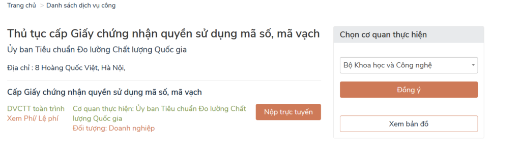 đăng ký mã vạch dịch vụ công